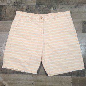 Gap Khakis Boyfriend Shorts Womens 10 Orange Mid-Rise Roll-Up Striped Flat Front